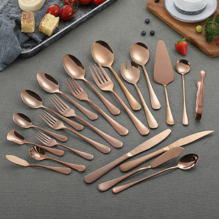 Amazon Rose Gold Stainless Steel Tableware Steak Knife and Fork Spoon Teaspoon Fruit Fork Copper Western Tableware Ice Clip
