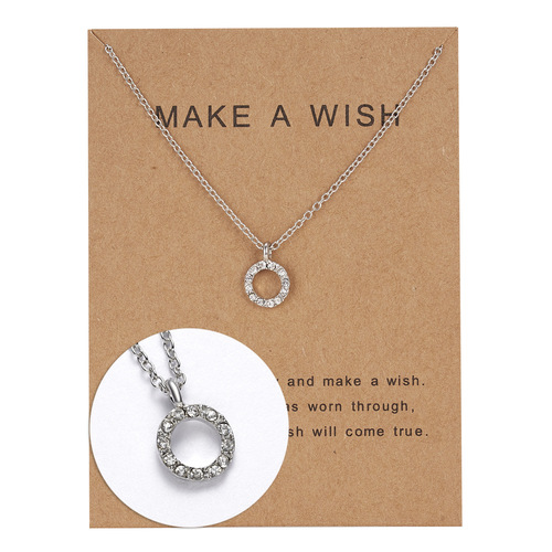 New creative paper card jewelry set with diamonds, hollow round pendant, clavicle chain necklace, simple necklace manufacturer wholesale