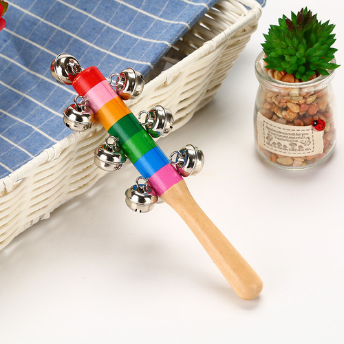 Orff percussion instrument 10 bell rattle plastic rainbow hand bell colorful rattle colorful one-word rattle instrument
