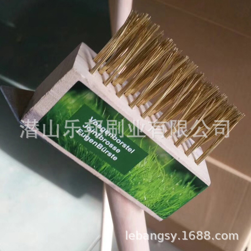 Garden Weeding Brush with Wooden Handle, Copper-Plated Steel Wire Brush, Deck Brush, Floor Brush, Long-Handled Weeding Brush, Customizable Engraving