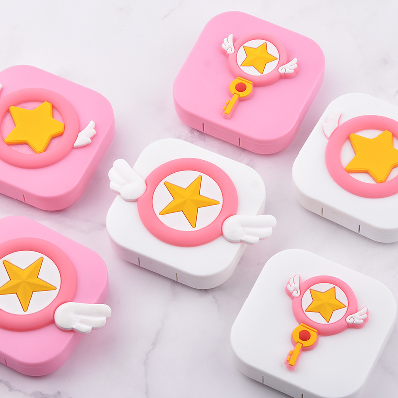 Cute cartoon girl heart wings glasses case DIY contact lens couple box beauty contact double box
