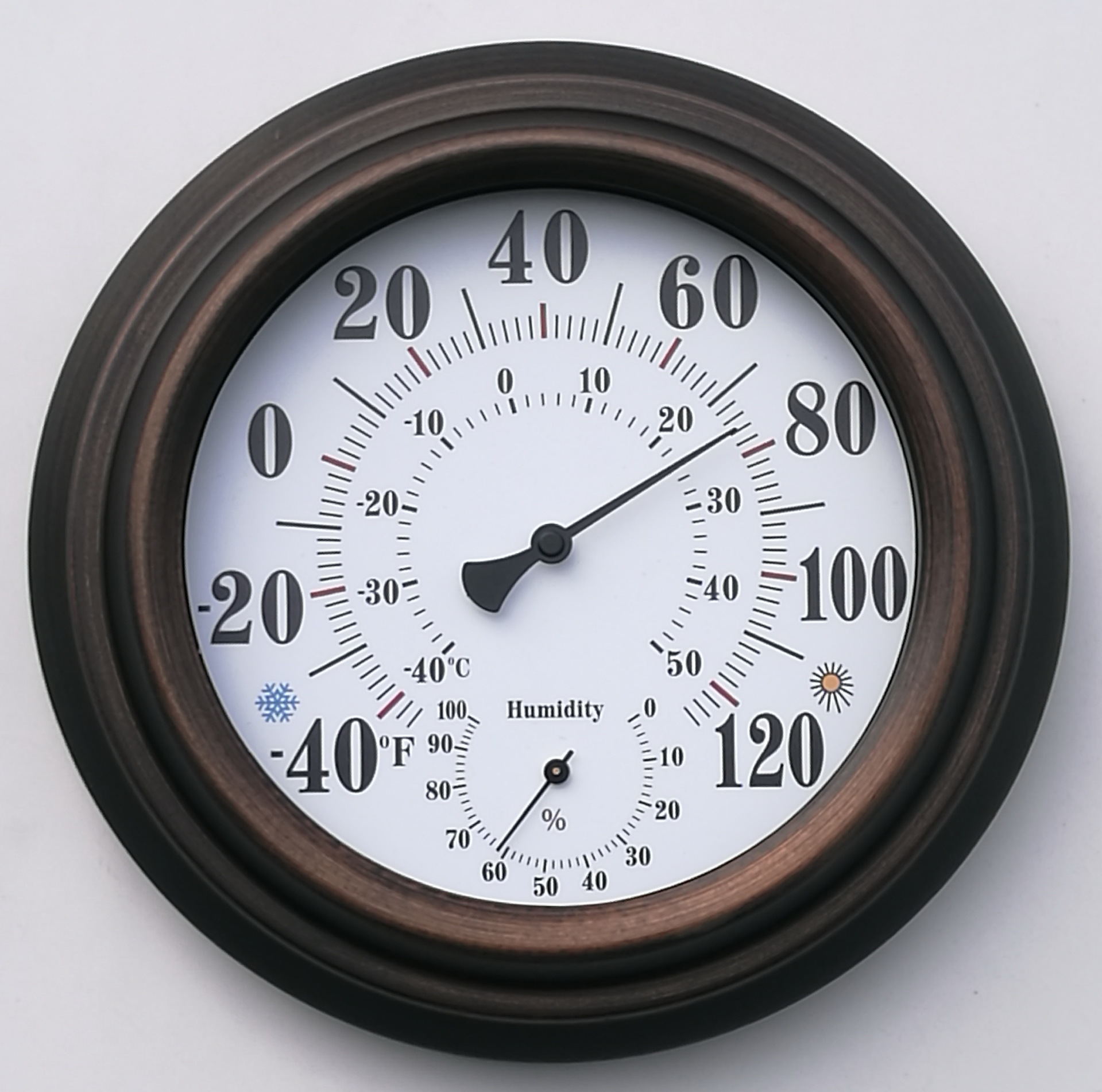 20CM-仿古烤漆铁壳温湿度计（美盘彩面艺术字）