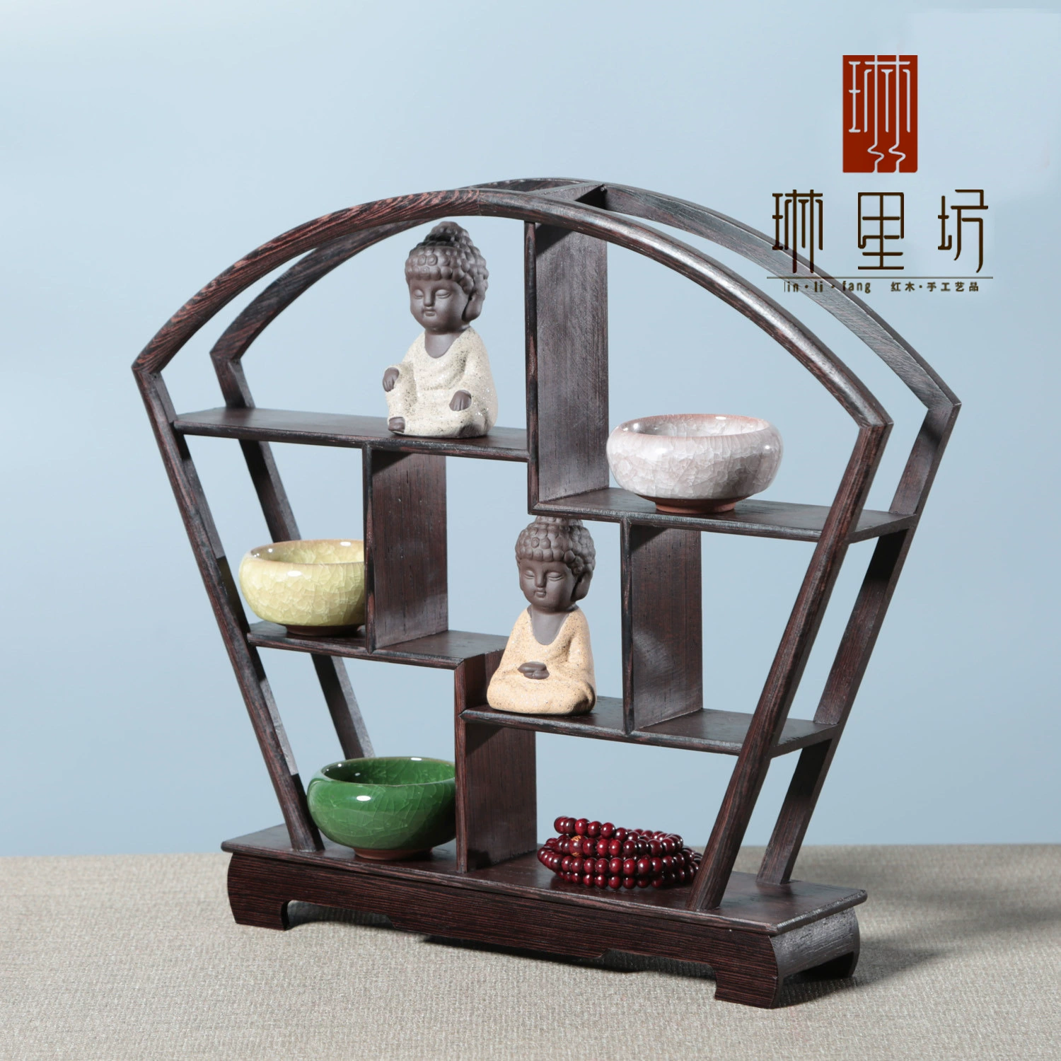 Ремесла из красного дерева Круглые украшения Твердая древесина Ремесла из красного дерева Павильон Duobao Стеллаж для выставки товаров Миниатюрная деревянная антикварная стойка