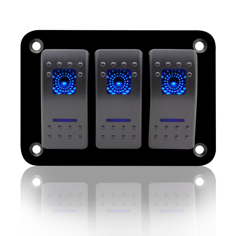 热销改装车船通用防水3路5P脚单排开关面板盖子图案LED灯颜色可选