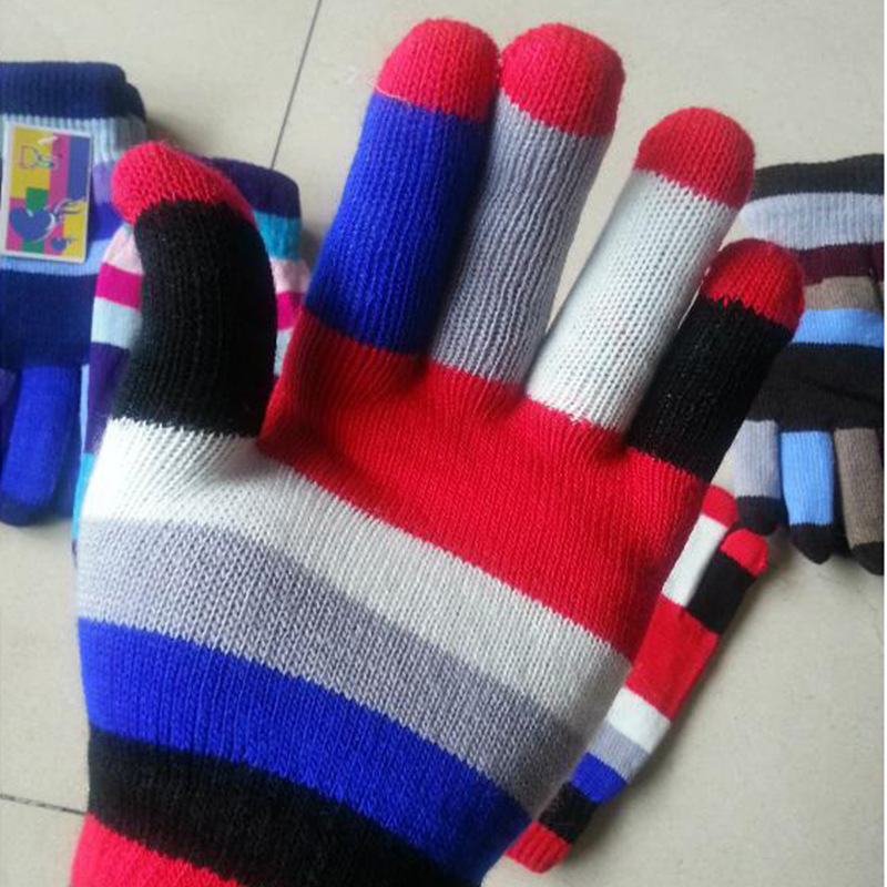 Guantes de punto con lana acrílico 6-color hembra adulto espesado doble capa invierno cálido magia guantes de siesta