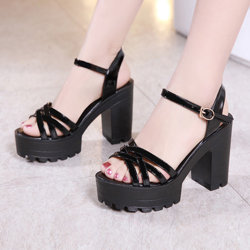 Sandal cao gót nữ kiểu Qipao đế xuồng platform gót dày 10 cm — Màu đen 10cm, Màu trắng 10cm, Màu đen 8cm, Trắng 8cm