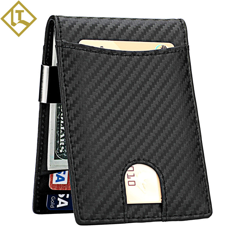 2024 transfronteriza nueva primera capa de piel de vaca clip de oro billetera de fibra de carbono al por mayor billetera de cuero de los hombres bienes genuinos