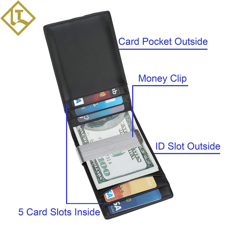 2024 transfronteriza nueva primera capa de piel de vaca clip de oro billetera de fibra de carbono al por mayor billetera de cuero de los hombres bienes genuinos