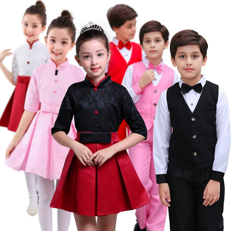 Детский новогодний праздничный костюм для хора для мальчиков и девочек, платье с юбкой принцессы, понтон, костюм для декламации поэзии