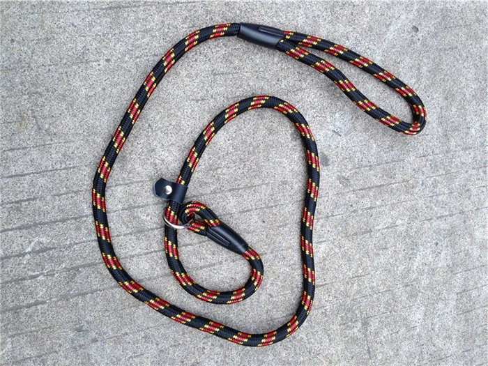 Round Dog Traction Rope, Adjustable Slip Collar, 1.0×140 cm, Red/Blue/Black