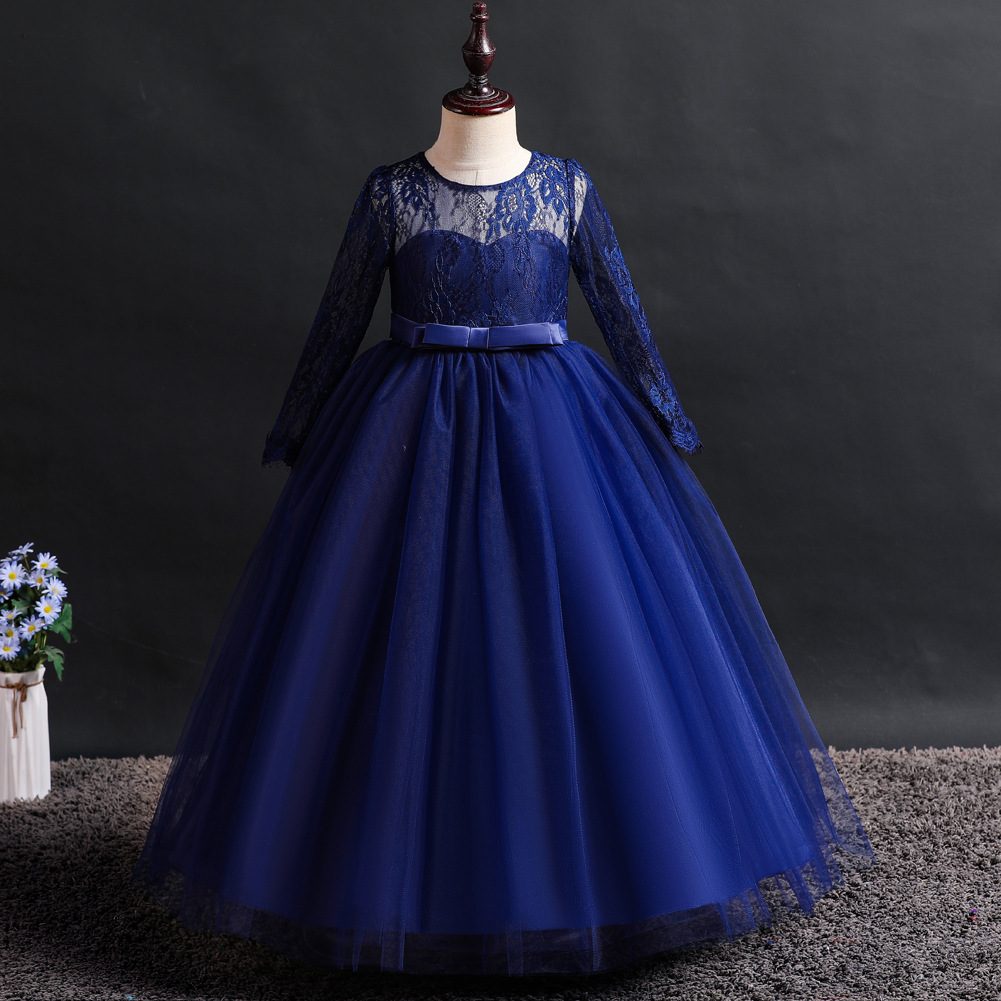 Xin'an Baihui vestido de las muchachas de manga larga de encaje puffy princesa vestido medio y grandes niños vestido de boda Vestido de acogida al por mayor