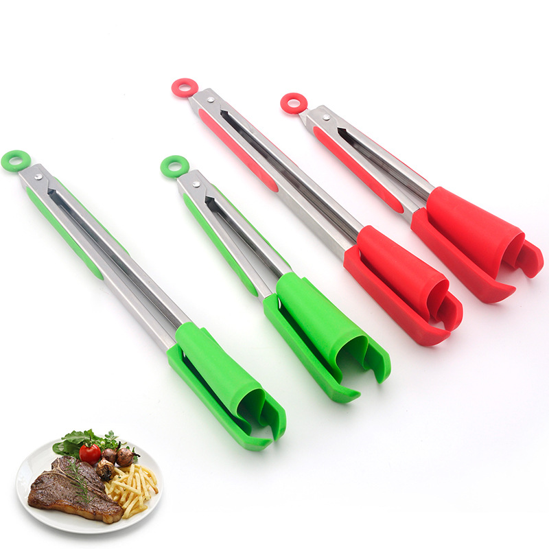 Amazon Venta caliente clip de alimentos de acero inoxidable clip de pan de silicona resistente a altas temperaturas clip de barbacoa clip retráctil clip de alimentos