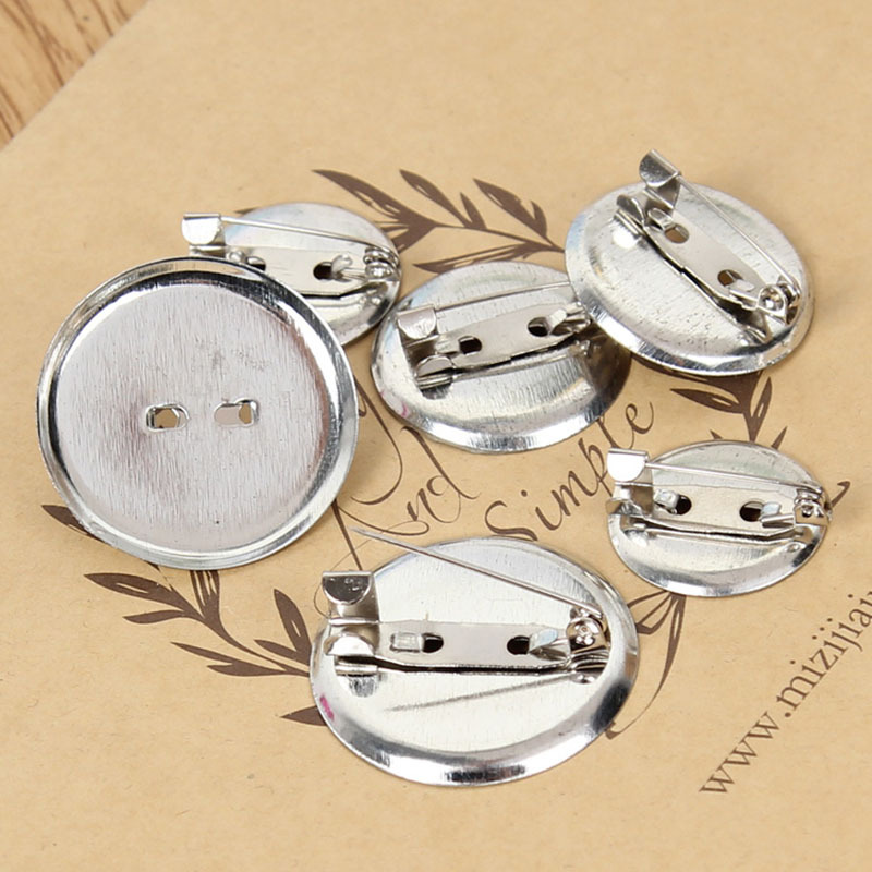 Pin DE SEGURIDAD broche bandeja de metal simple placa redonda hebilla pin Fondo DIY broche accesorios ramillete accesorios para el cabello