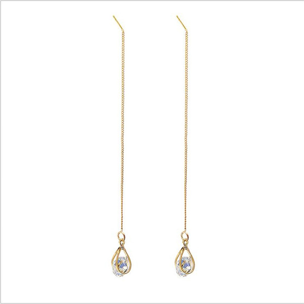 fashionable asymmetrical earrings with zircon drop-shaped with…