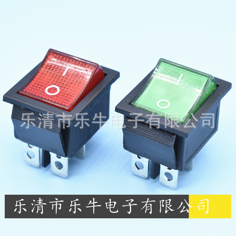 船型开关 KCD4 4脚带灯翘板开关 绿色带灯电源开关 16A大电流开关