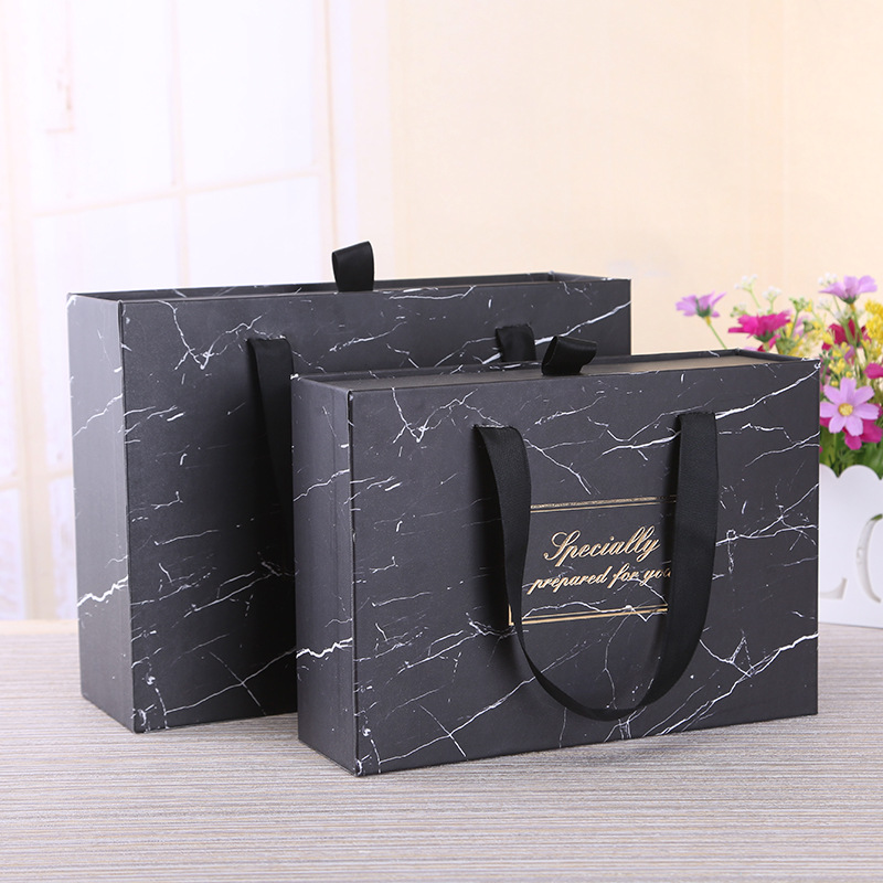 Caja de embalaje de regalo de mármol negro Serie de regalo Caja de regalo portátil Patrón personalizado Caja de regalo de ropa portátil
