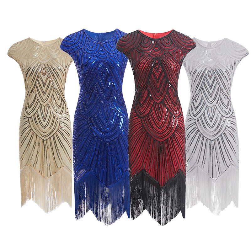 1920 Retro Sequin Skirt Gatsby Dance Tassel Dress Party Banquet Dance Skirt Beaded Toast Dress