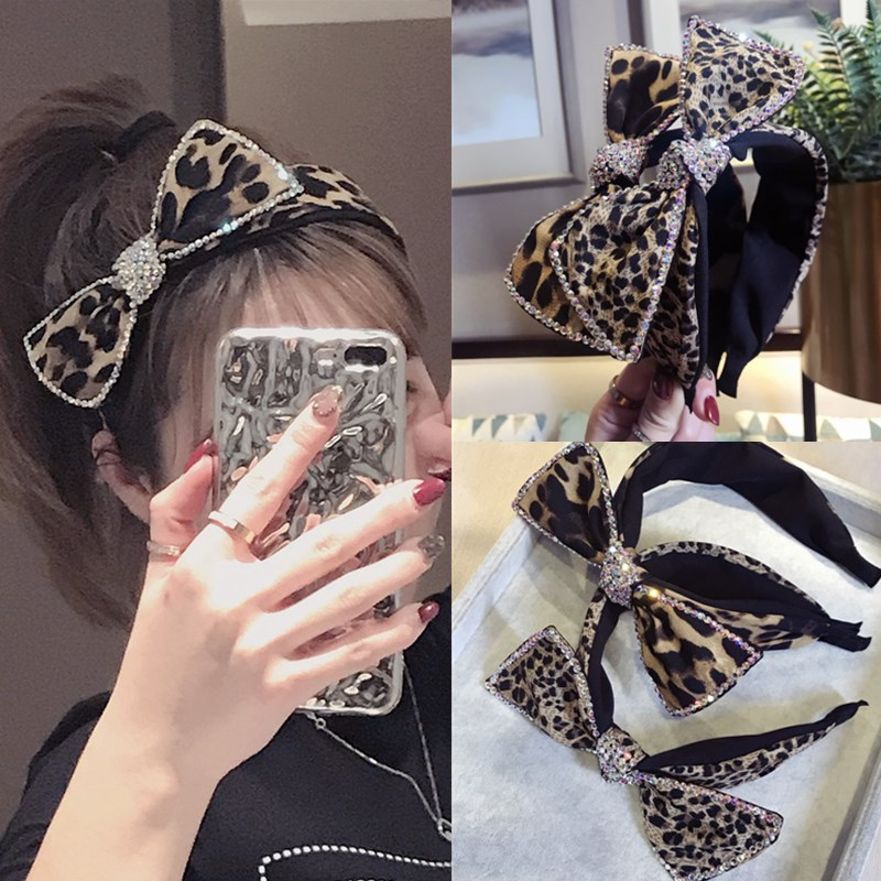 Corea del Sur nuevo diamante calidad accesorios para el cabello coreano leopardo rhinestone Super flash arco borde ancho diadema las señoras nuevo