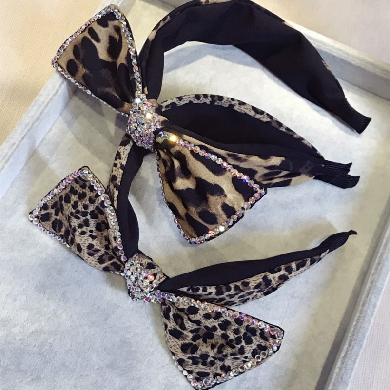 Corea del Sur nuevo diamante calidad accesorios para el cabello coreano leopardo rhinestone Super flash arco borde ancho diadema las señoras nuevo