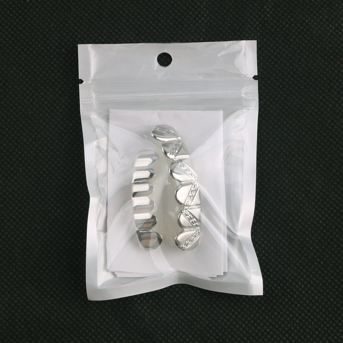 Decorative Teeth Grills, Silver-Plated Hip Hop Braces, Universal Upper & Lower Fit