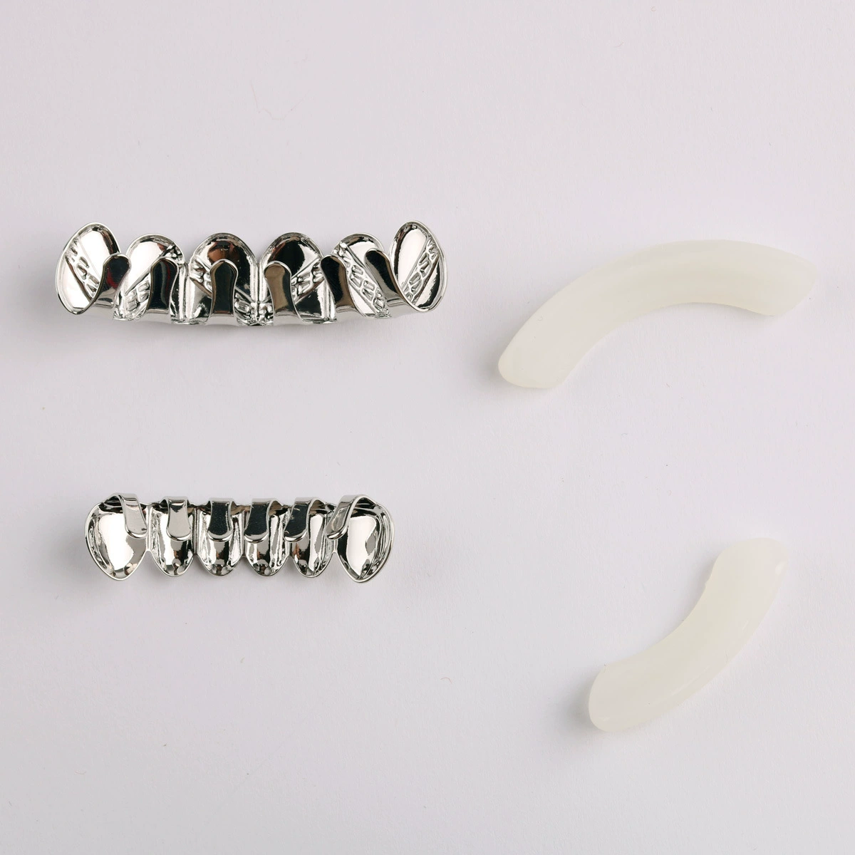 Decorative Teeth Grills, Silver-Plated Hip Hop Braces, Universal Upper & Lower Fit