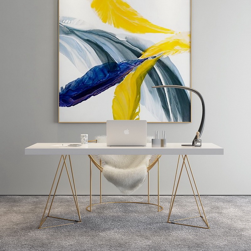 Scandinavian Household Solid Wood Desktop Computer Desk Study White Study Table and Chair Wrought Iron Workbench Desk Office Desk