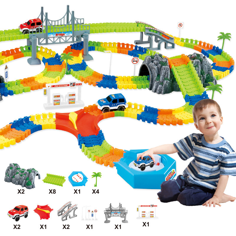 Foreign trade dinosaur electric rail car DIY changeable assembled assembled plastic electric LED luminous children's rail roller coaster Foreign trade dinosaur electric rail car DIY changeable assembled assembled plastic electric LED luminous children's rail roller coaster