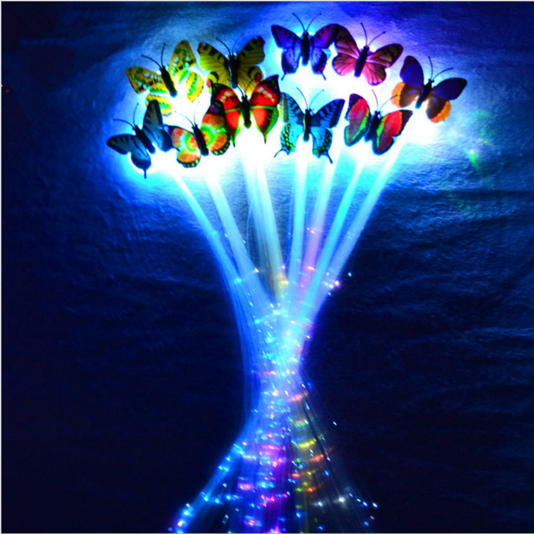 Colorful Butterfly Luminous Braids Flash Braids led Fiber Hair Birthday Party Entertainment Cheering Props