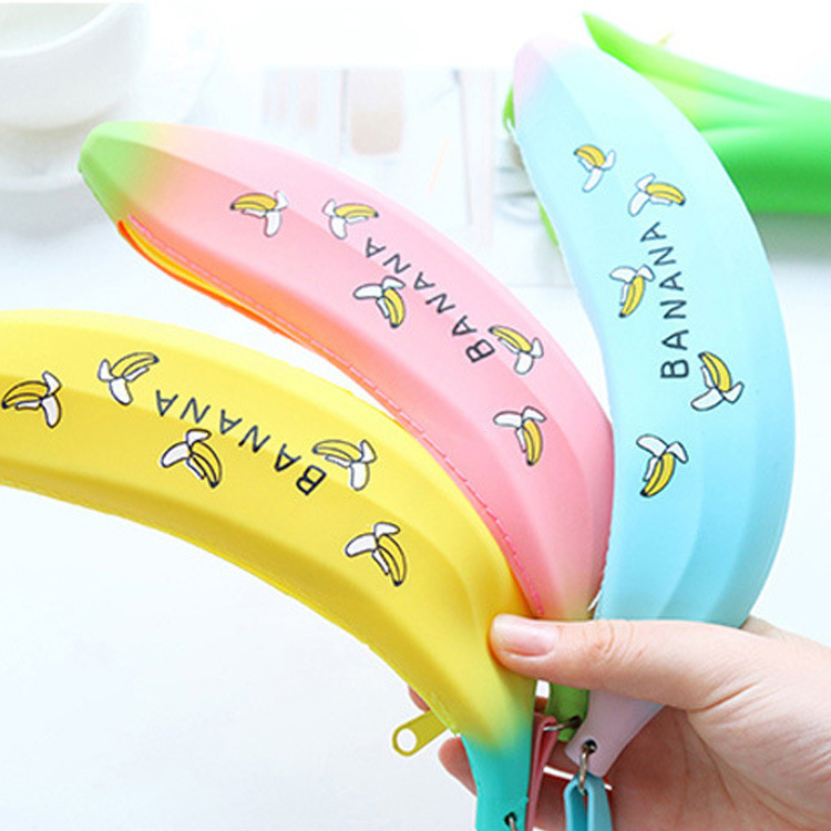 Korean Style Creative Scallion Stationery Bag Student Pencil Bag Super Cute Large Capacity Silicone Pencil Bag for Girls Personalized Banana Pencil Bag