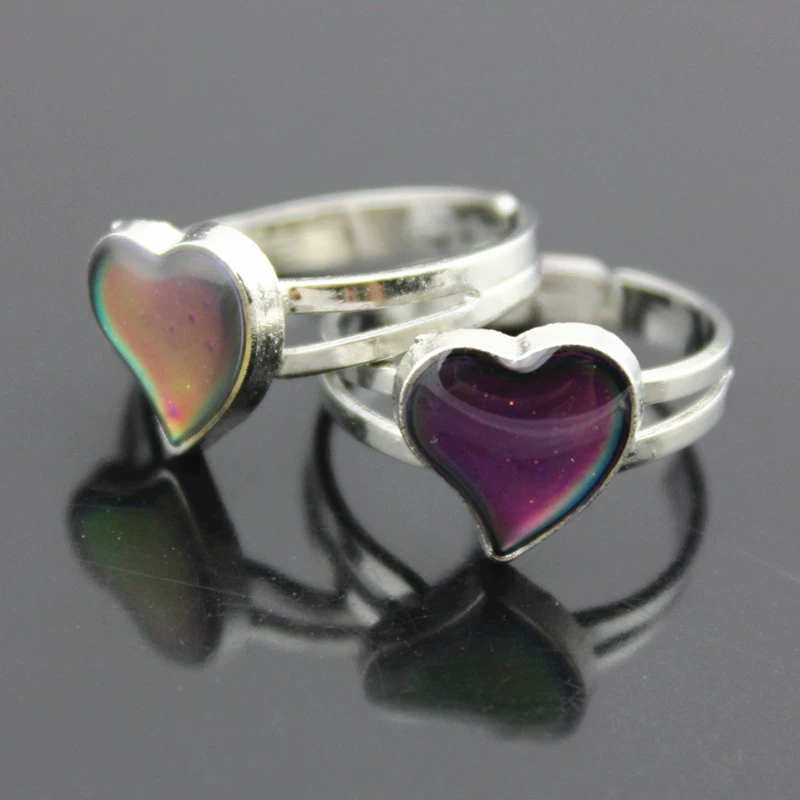 Heart-Shaped Adjustable Ring, Korean Style Iridescent Heart Cabochon, Size-Adjustable