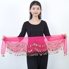 Bulk 128 Gold Coins Belly Dance Waist Chain Indian Dance Three-Layer Chiffon Accessory Belt Hip Scarf Single Use Women