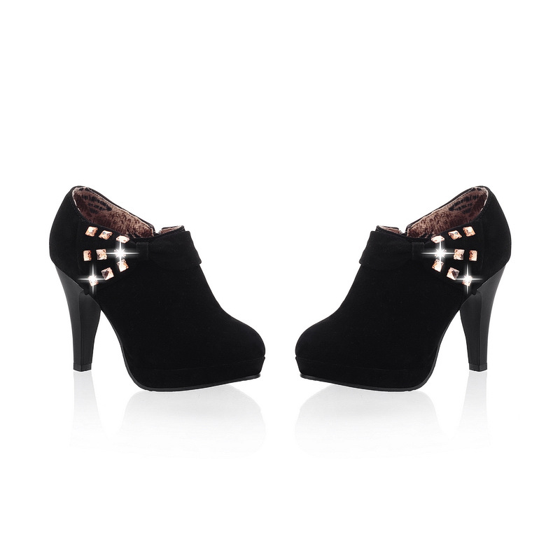 2019 Spring Fashion PU High-Grade Matte Rhinestone Bow Waterproof Platform Handmade High-Heel Women's Shoes_voghion.com
