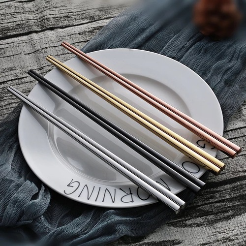 Korean style 304 stainless steel chopsticks square non-slip and mildew-proof for home restaurants and hotels metal chopsticks wholesale with logo