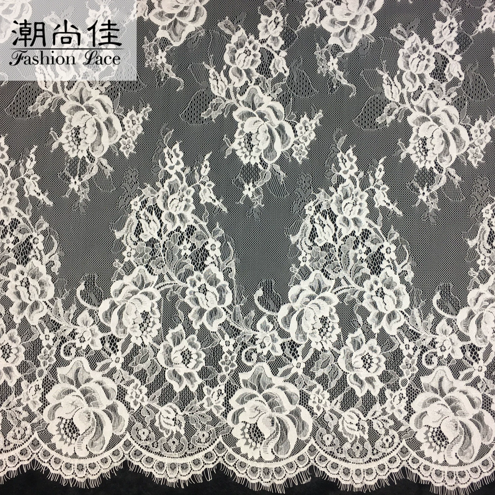 Lace Fabric (Fashion Lace) Floral Eyelash Lace, White, 150 / 300 cm Width