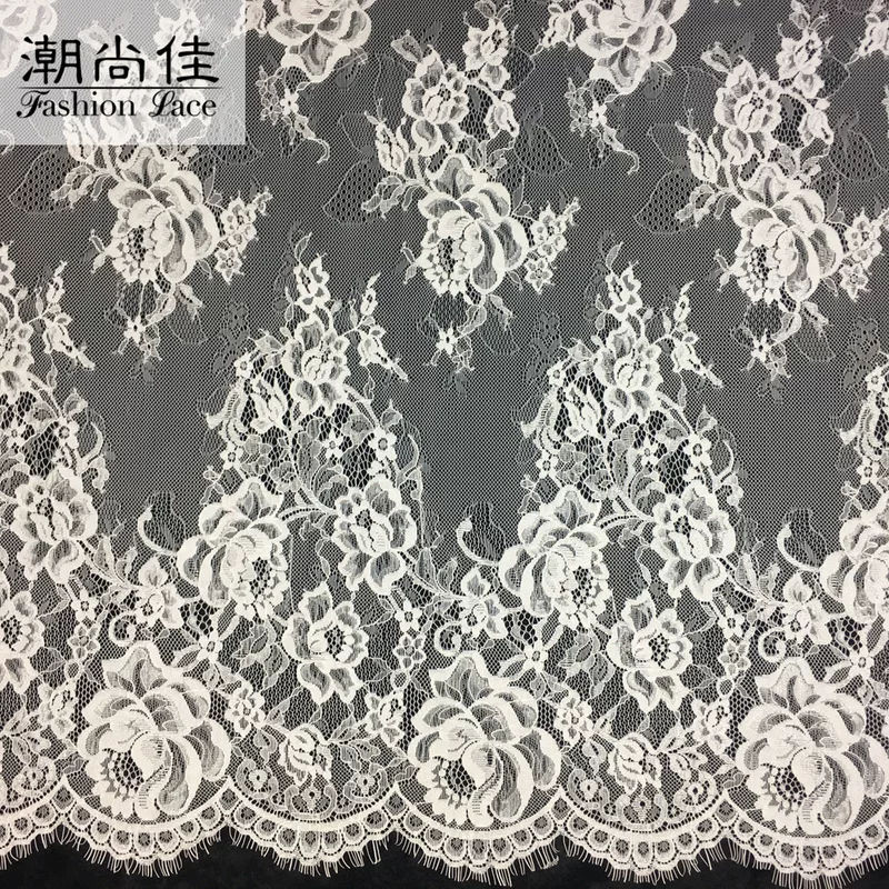 Lace Fabric (Fashion Lace) Floral Eyelash Lace, White, 150 / 300 cm Width