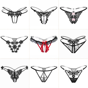 [Free Shipping] Sexy Thong Hot Lace Embroider Transparent Temptation Panties for Women Low Waist Cut Out T-Back