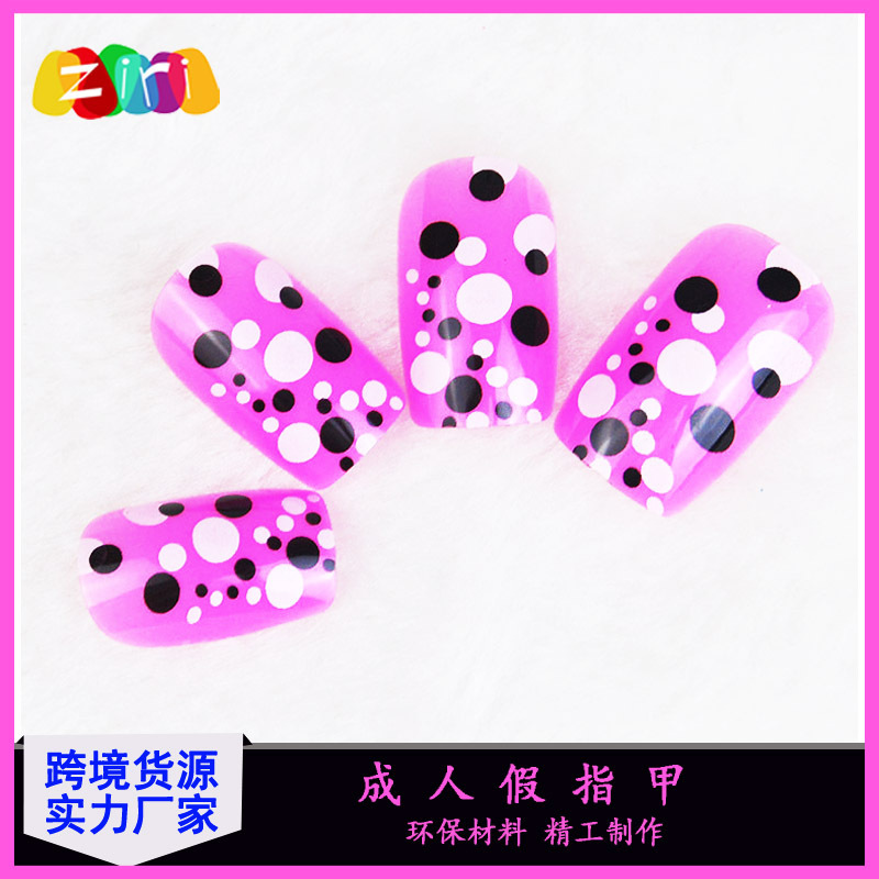 Factory Supply Colorful Printing Wave Point Fake Nails Adult Manicure Wearable Nails 24 Pieces Fake Nails Short Style