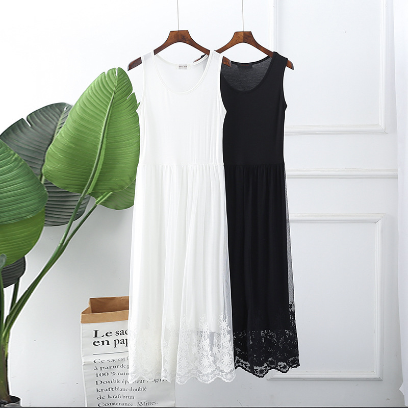 Spring and Autumn New Lengthened Embroidered Lace Dress Modal Stitching Base Strap Vest Skirt Inner Petticoat