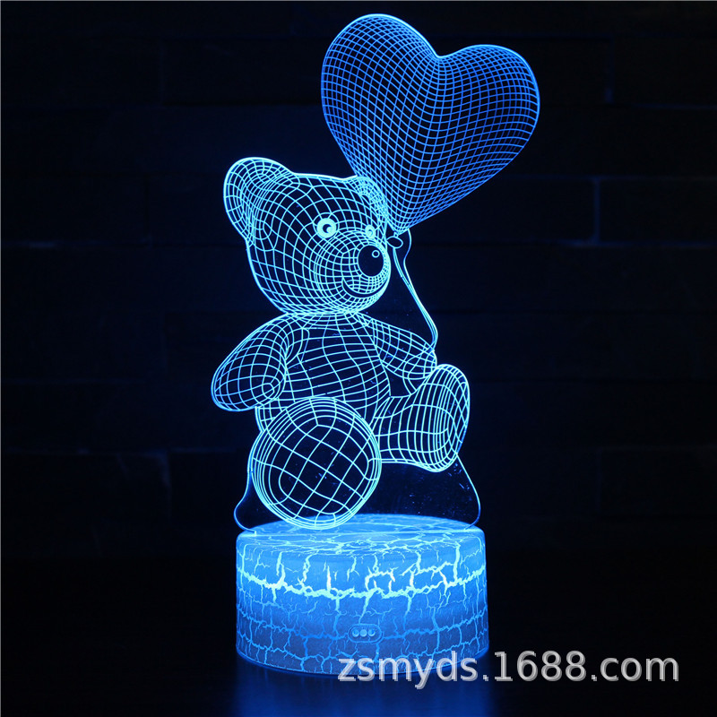 Lámpara 3D de la Serie Oso Amoroso de Dibujos Animados, Lámpara Nocturna Creativa LED, Lámpara Visual, Regalo de San Valentín, Lámpara de Mesa con Proyección