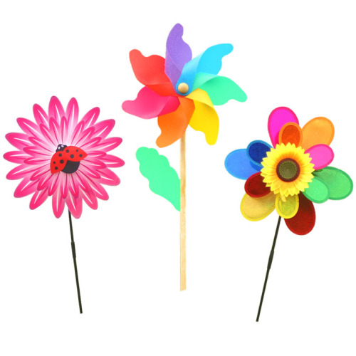 Hot selling children's cartoon windmill plastic double layer colorful sunflower windmill traditional windmill outdoor toys wholesale