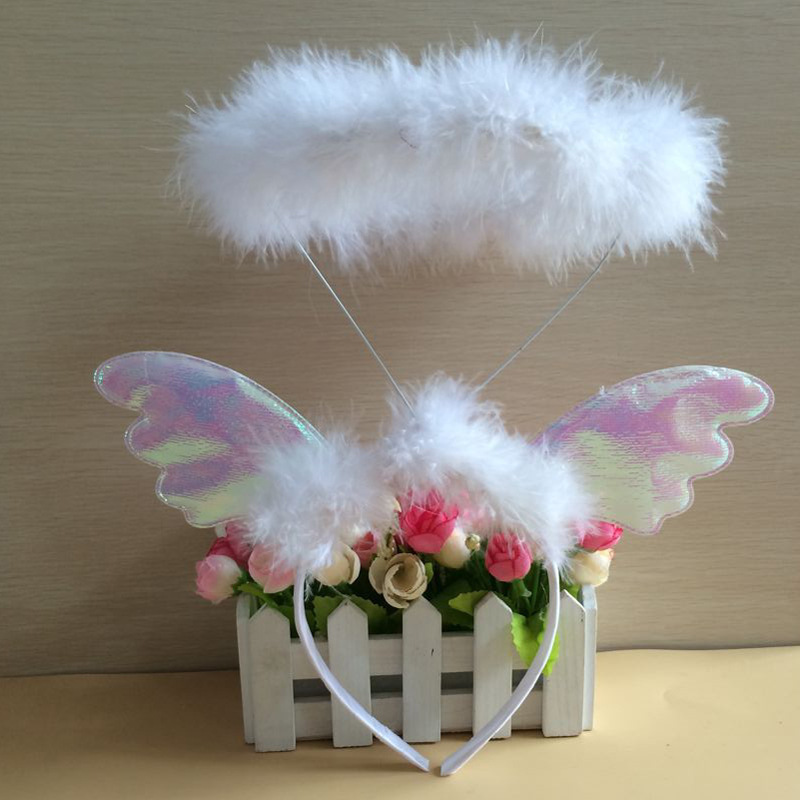 ハロウィンクリスマスパーティーダンスパフォーマンスヘアアクセサリー白い羽の天使のリングヘッドバンド悪魔の角ヘッドバンド|undefined