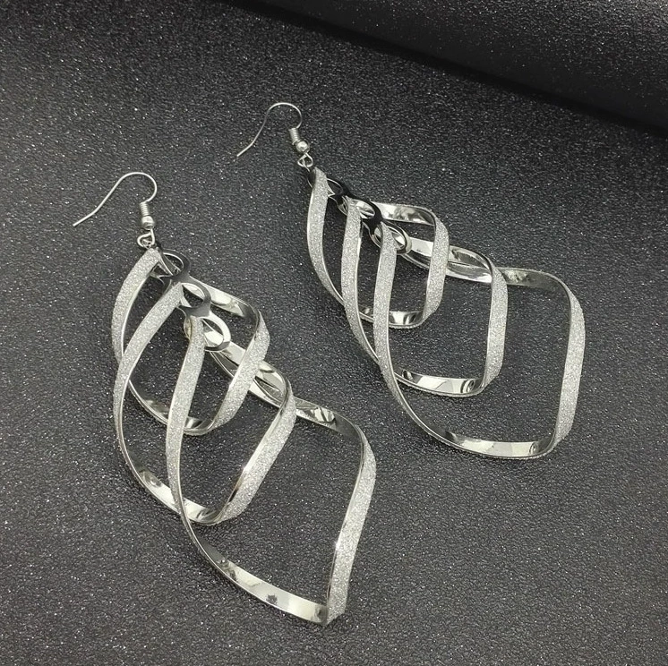 Earrings — European punk style, metallic twists and drops, gold/silver/black, lightweight