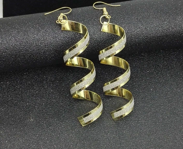 Earrings — European punk style, metallic twists and drops, gold/silver/black, lightweight
