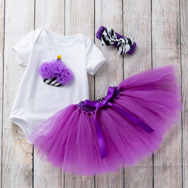 Summer clothing girl's, bodysuit handmade, hair accessory, set, children's clothing, wholesale, with short sleeve, 3 piece set