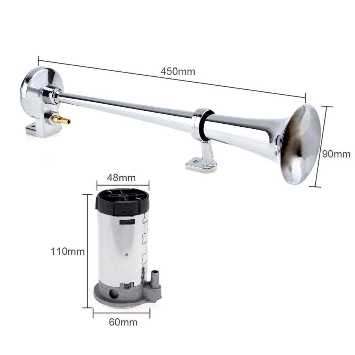 Bocina de aire para coche con relé, 450 mm, 12 V, bocina de aire de un solo tubo, bocina modificada, sonido de alta frecuencia de 150 dB image 4