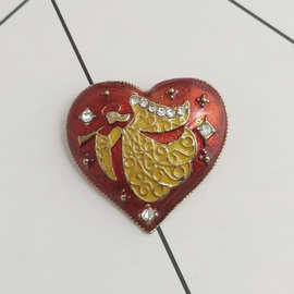 宝丽金圣诞饰品 欧美复古红色爱心桃心形天使镶钻胸针胸花女