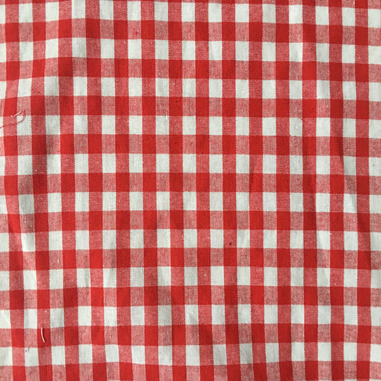 厂家销售红白格子布 玩具工艺 32支涤棉色织布