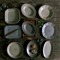 日式復古細陶創意西餐盤簡約牛排盤家用復古圓形沙拉菜盤民宿專用