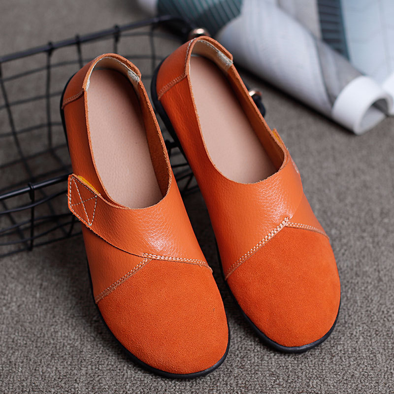 2019 Spring and Autumn Women's Single-layer Shoes Slip-on Lazy Women's Casual Shoes Stitching Suede Women's Shoes Leather Chunky Heel Low-top Shoes