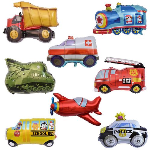 Factory direct sales hot-selling new large-sized transportation children's birthday party toys cartoon shape aluminum film balloons